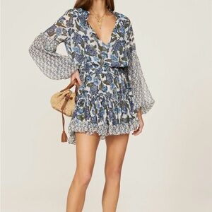 Misa Los Angeles Blue and White Floral Mini Dress